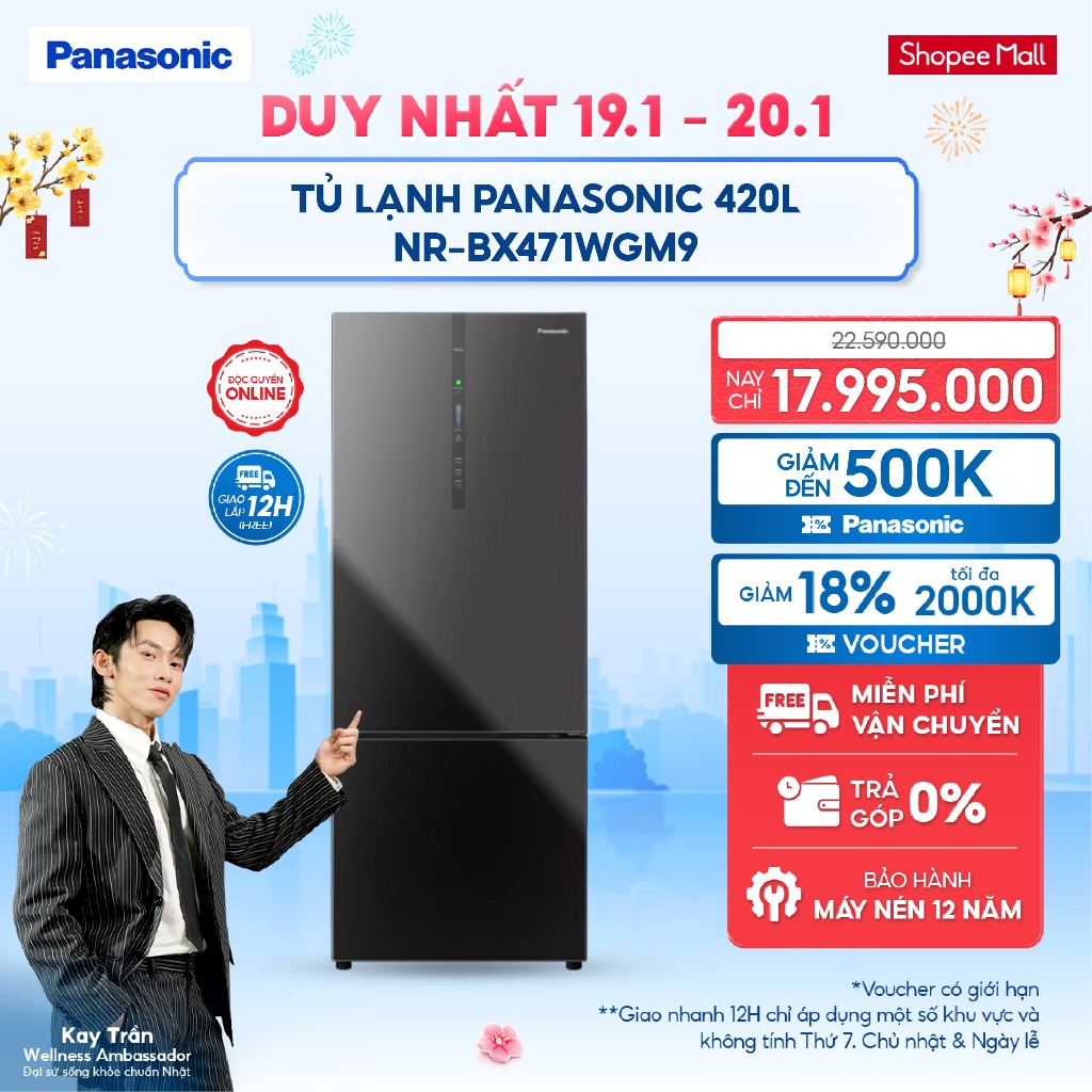 [LIVESTREAM] [Sẵn hàng miền Bắc] Tủ lạnh Panasonic Inverter 420 lít NR-BX471WGM9 Mặt gương Đông mềm 