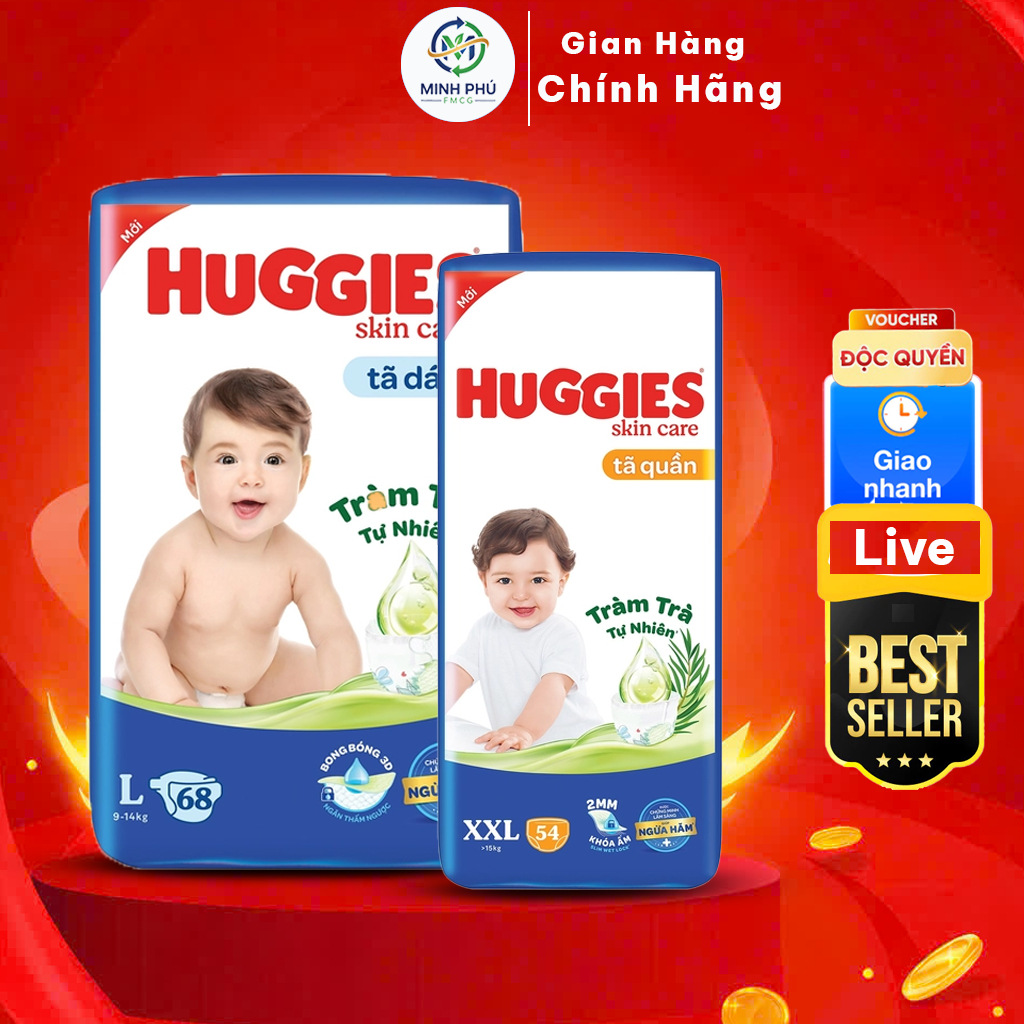 Tã/Bỉm Huggies Tràm Trà Skin Care Jumbo Dán Quần Tinh Chất Tràm Trà Hàng Chính Hãng