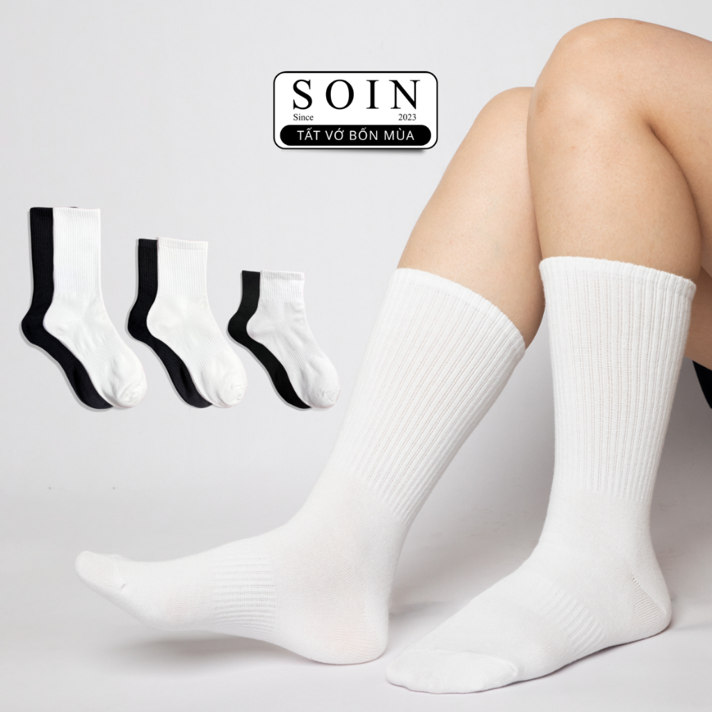 Vớ Tất Nam Nữ Trơn Bo Chun Nhiều Kích Thước Sọc Gân Unisex SOIN Khử Mùi Hôi Chân Thấm Hút