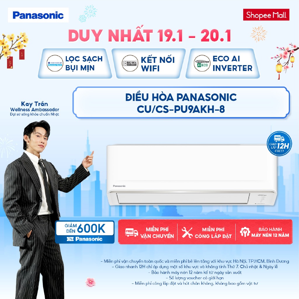 [LIVESTREAM] Máy lạnh/ Điều hòa Panasonic Inverter CU/CS-PU9AKH-8 - Công suất 1HP - Một chiều