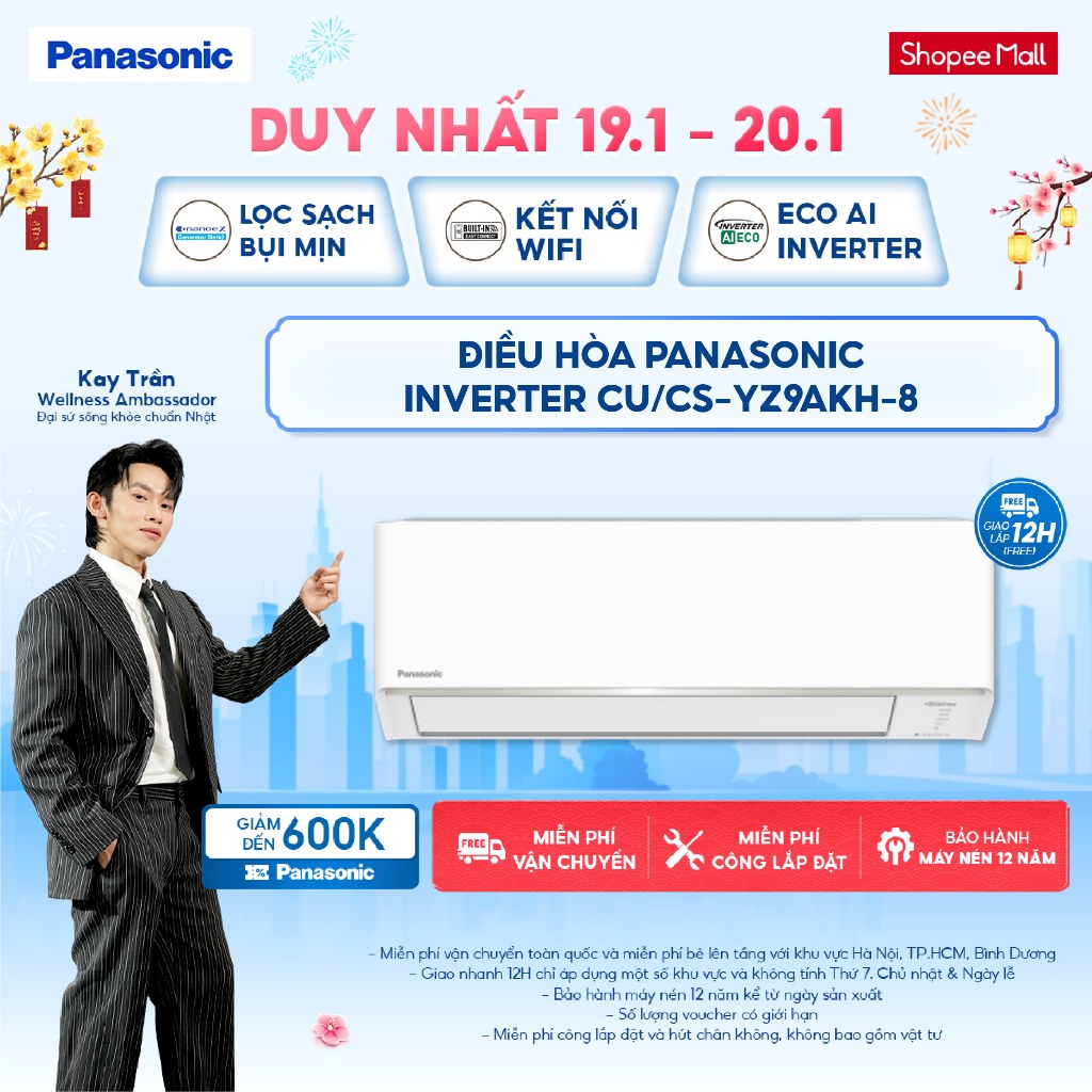 [LIVESTREAM] [Chỉ giao miền Bắc] Điều hòa Panasonic Inverter CU/CS-YZ9AKH-8 - 1HP - Hai chiều - Eco 