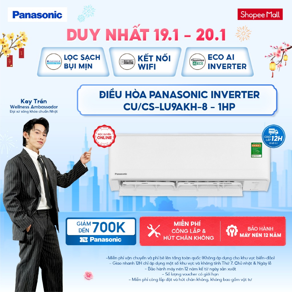 [LIVESTREAM] Máy lạnh/ Điều hòa Panasonic Inverter CU/CS-LU9AKH-8 - 1HP-Một chiều - ECO AI