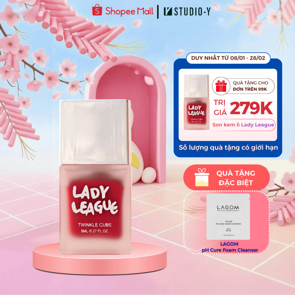 Son kem lỳ LADY LEAGUE Twinkle Cube, chất son mềm mịn đều màu, không làm khô môi | STUDIO Y