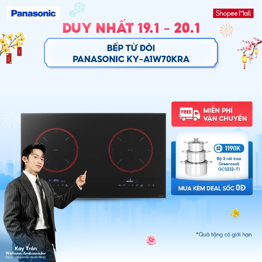 [Chính hãng] Bếp từ đôi Panasonic KY-A1W70KRA - Xuất xứ Nhật Bản, công nghệ ECONAVI tiết kiệm điện n