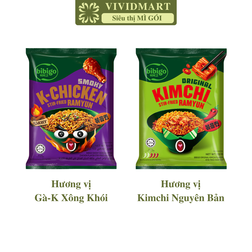[GÓI LẺ]-CJ FOODS - Mì xào Bibigo 2 vị: Kim chi nguyên bản, Gà-K xông khói, Mì Bibigo Hàn Quốc, Mì B