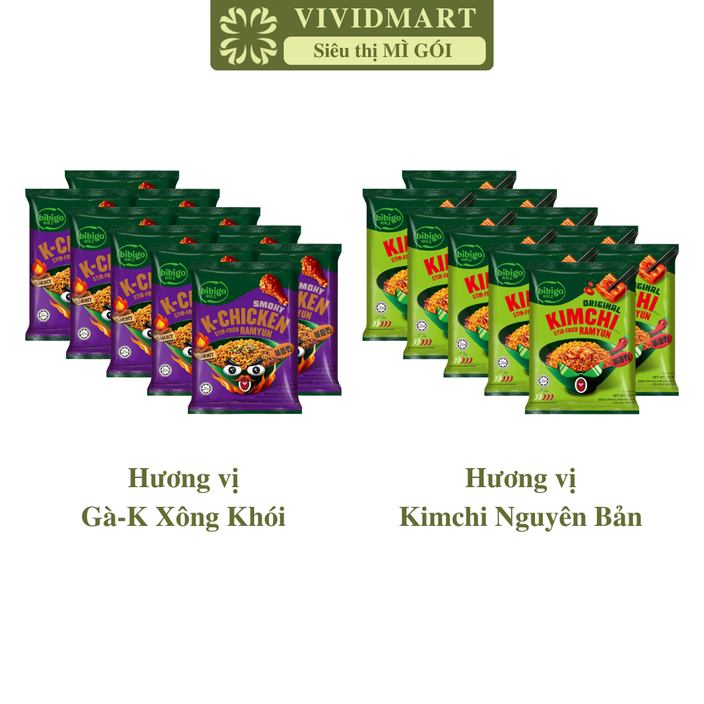 [SET10GÓI]-CJFOODS- Mì xào Bibigo 2 vị: Kim chi nguyên bản, Gà-K xông khói, Mì Bibigo Hàn Quốc, Mì B