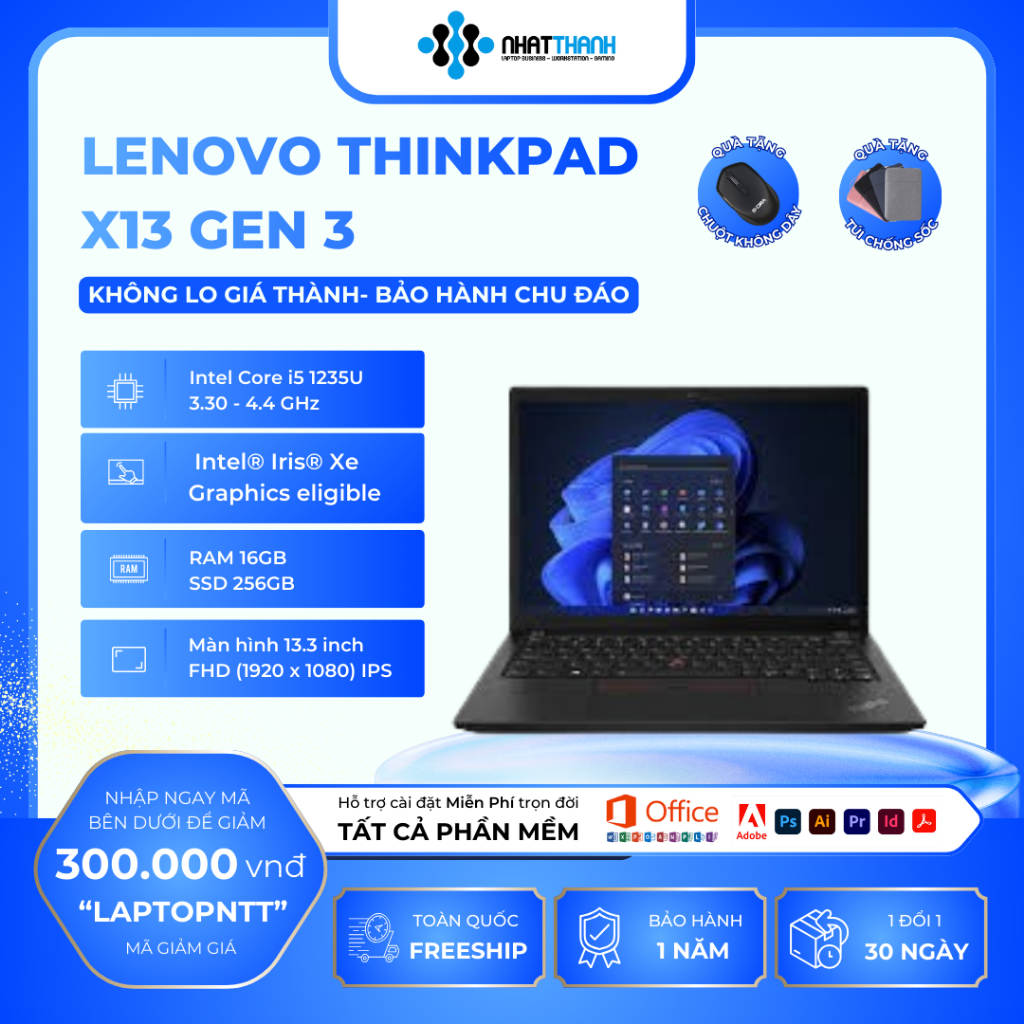 Laptop Lenovo ThinkPad X13 Gen 3 | Intel Core i5-1235U | RAM 16GB | SSD 256GB | 13.3" FHD IPS | Nhật Thành