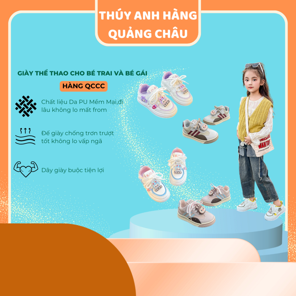 Giày Thể Thao Cho Bé Gái LABUBU Chống Trơn Trượt Tốt, Giày LABUBU Da PU Mềm Cho Bé Đi Học Đi Chơi (G