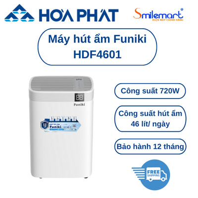 Máy hút ẩm Funiki HDF4601- Hút ẩm, sấy quần áo (công suất hút 46 lít/ ngày,phòng ≤ 75 m2) ,bảo hành chính hãng 12 tháng.