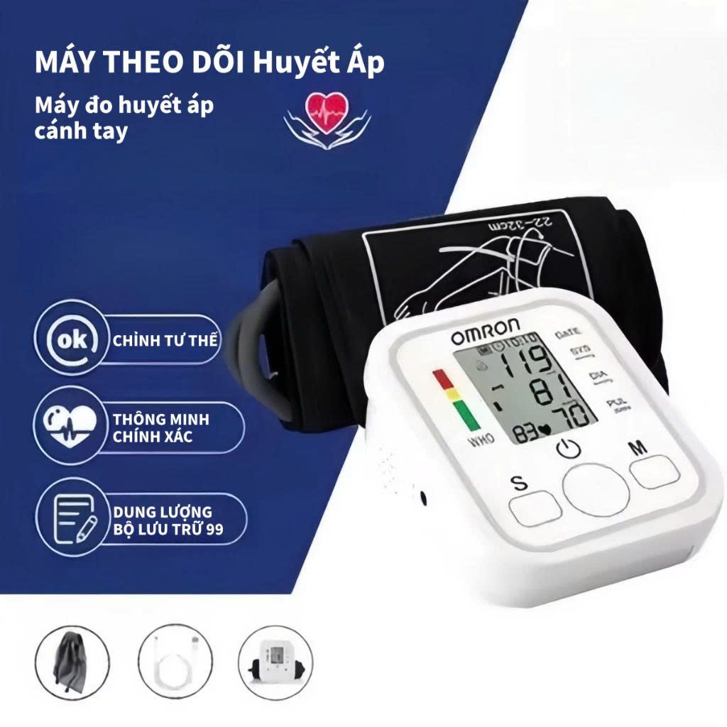 Máy Đo Huyết Áp Bắp Tay Nhật Bản Tự Động Giọng Nói Tiếng Việt, Chuẩn Xác( Tặng kèm pin + Dây USB ).