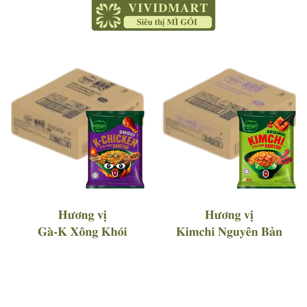 [THÙNG24GÓI]-CJFOODS- Mì xào Bibigo 2 vị: Kim chi nguyên bản, Gà-K xông khói, Mì Bibigo Hàn Quốc, Mì