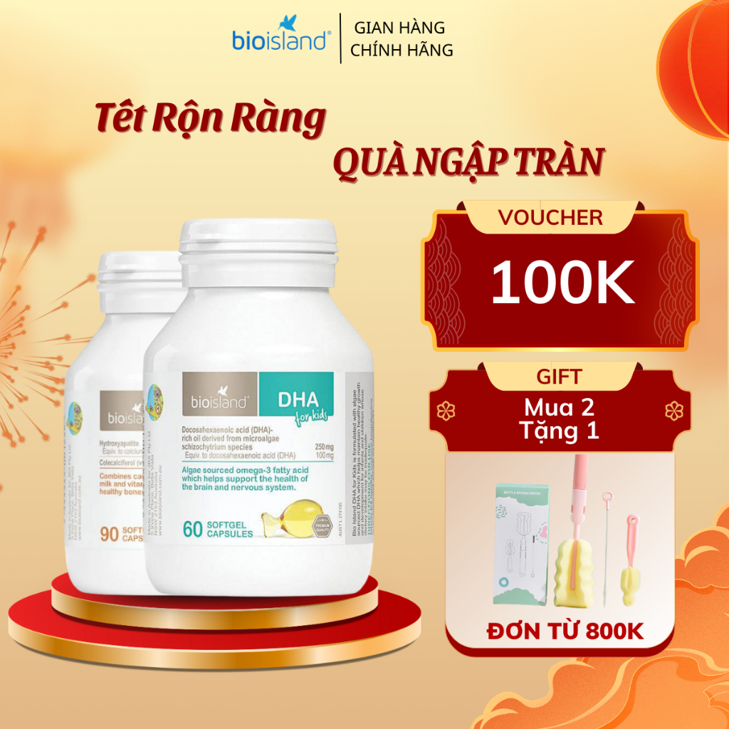 Combo viên uống DHA Bioisland và Canxi sữa Bioisland giúp bé phát triển trí tuệ và hệ xương răng chắ