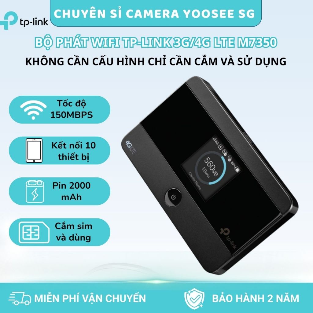 Bộ Phát Wifi Cầm Tay TP-Link M7350, Tốc Độ Cao, Pin Sử Dụng Liên Tục, Chia Sẻ Nhiều Thiết Bị, Bảo Hà