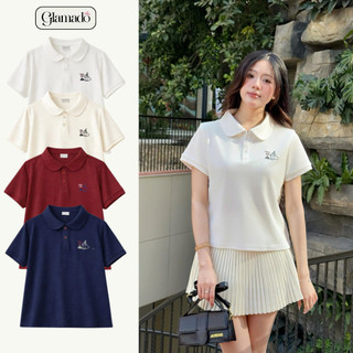 Áo Polo Nữ Glamado Cổ Sen Thêu Chú Chó Dễ Thương, Áo Polo Nữ Vải Cá Sấu, Áo Polo Tay Ngắn Form Suông GA01