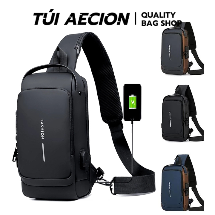 【AECION】Túi Đeo Chéo Mới Chất Lượng Cao Đa Năng Nam, Túi Đeo Vai Sạc USB Chống Trộm Có Mật Khẩu