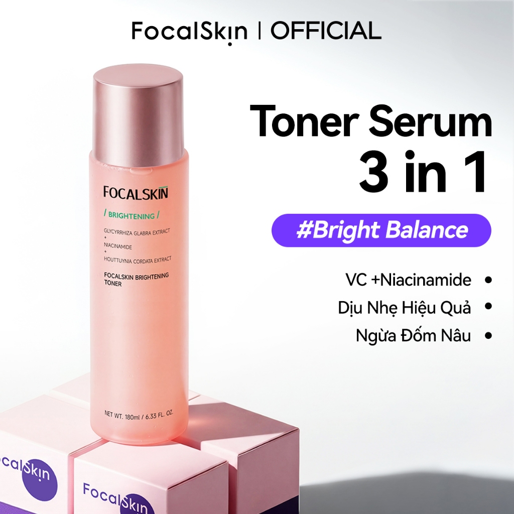 Toner Serum 3In1 Dưỡng Ẩm Trắng Da FOCALSKIN Niacinamide B3 44.5% Cam Thảo Phù Hợp Da Nhạy Cảm 180ml