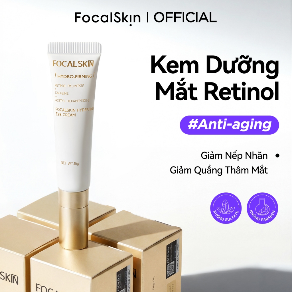 [HÀNG THANH LÝ] FOCALSKIN Kem dưỡng mắt RETINOL + PEPTIDE + CAFFEIN + NIACINAMIDE Cấp ẩm Cải thiện nếp nhăn