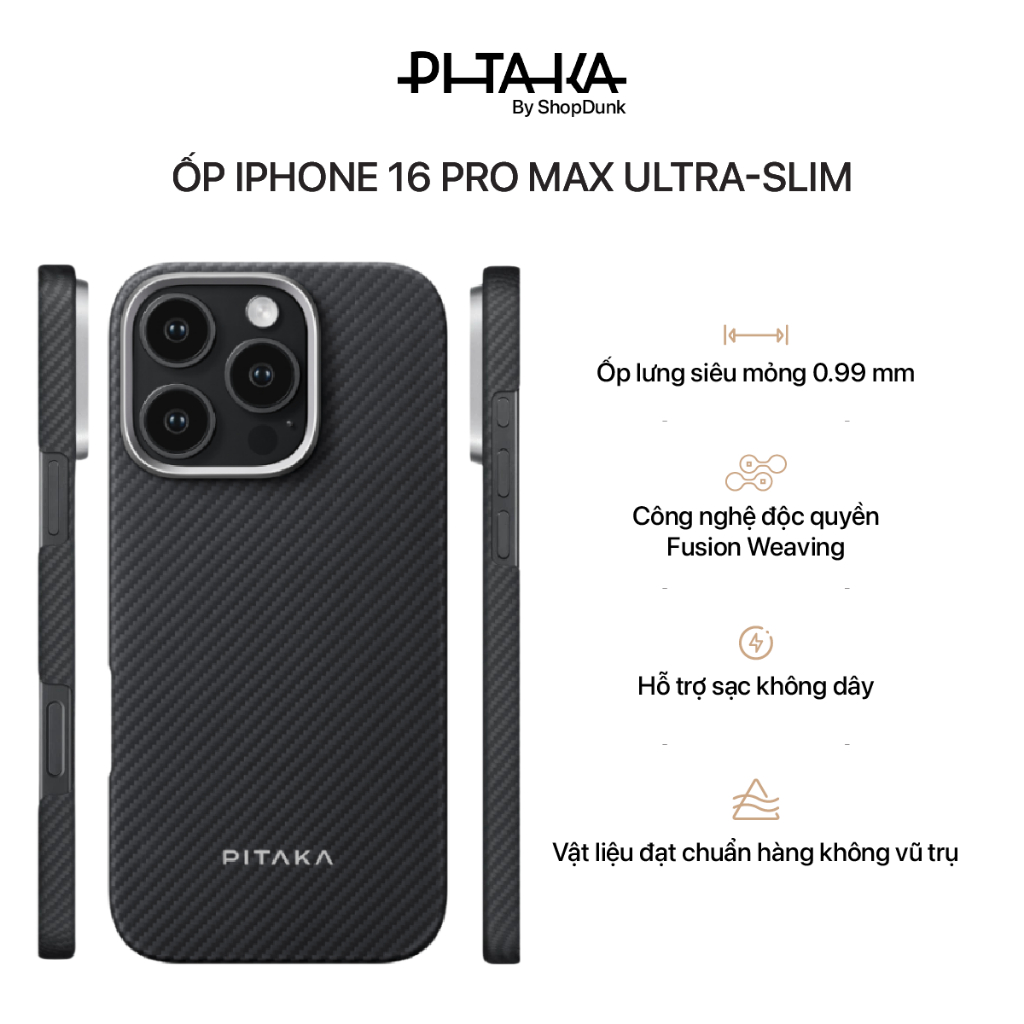 [iPhone 16 Pro Max] Ốp lưng Pitaka Ultra-Slim (Twill) chống sốc vải dệt siêu mỏng cao cấp