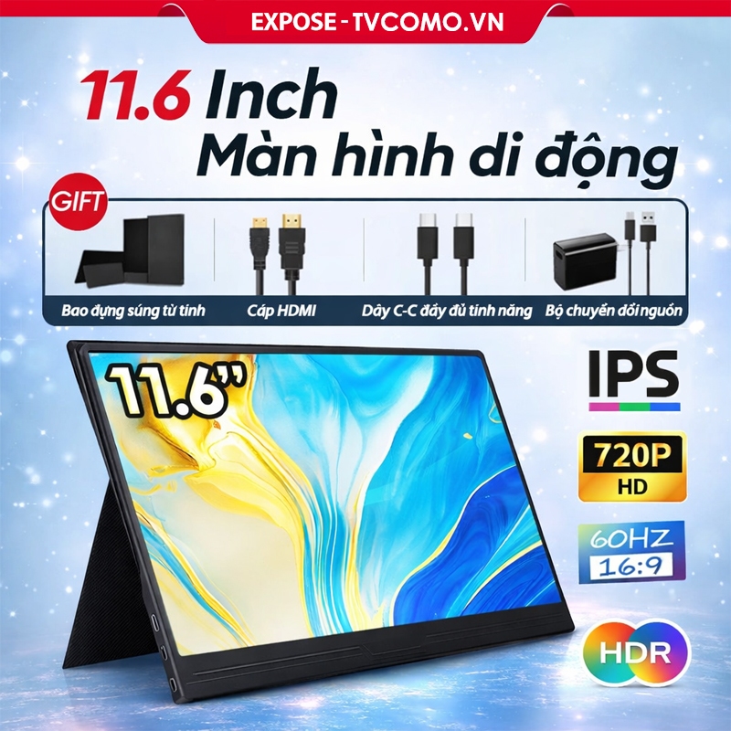 Màn hình di động Full HD 11,6 inch Màn hình IPS | HDR | 60Hz cho máy chơi game, điện thoại di động, máy tính
