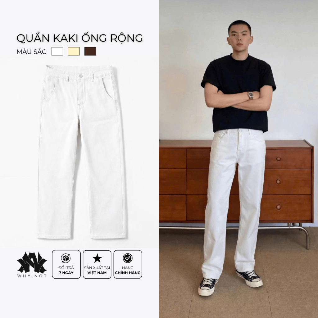 QUẦN KAKI NAM ỐNG RỘNG MÀU TRẮNG - QUẦN JEAN ỐNG SUÔNG - QUẦN BÒ NAM, NỮ UNISEX