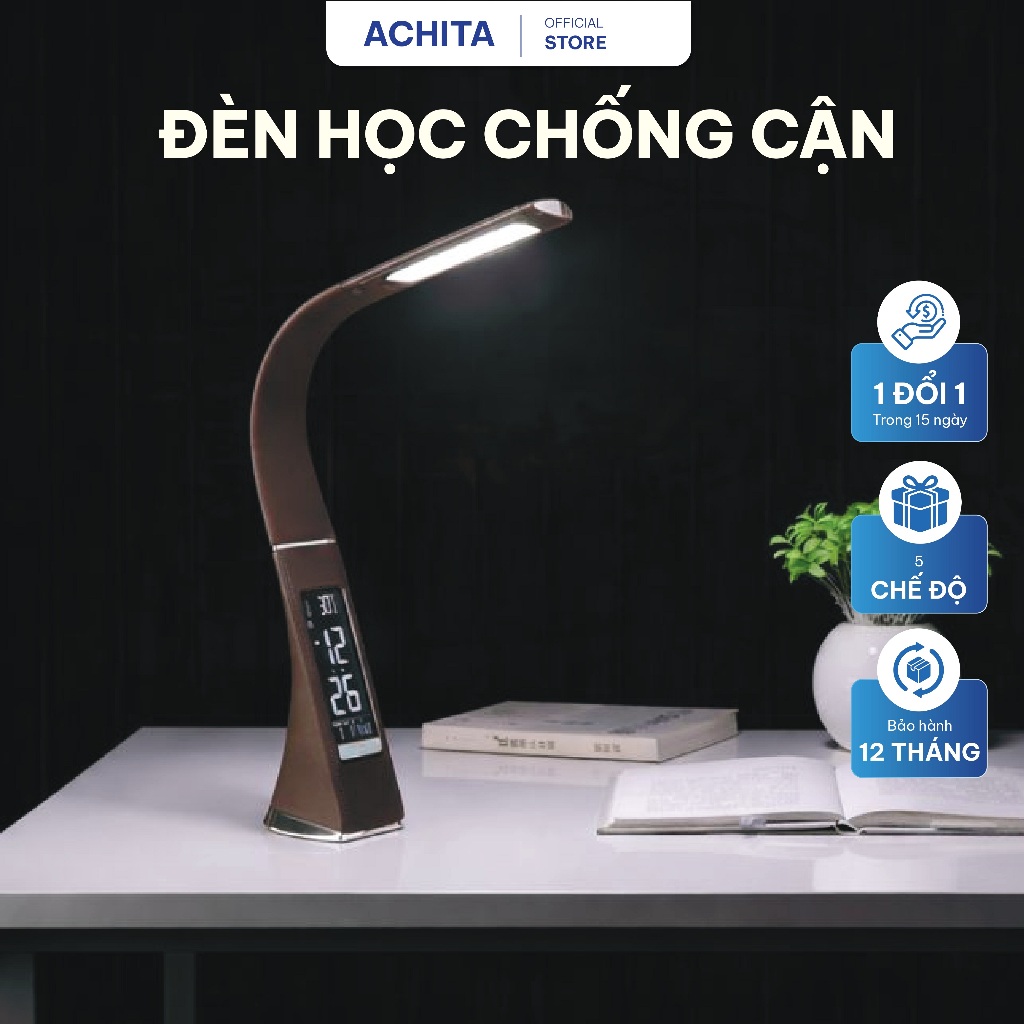 Đèn học chống cận ACHITA 5 chế độ, 2 màu ánh sáng, đèn bàn làm việc decor sang trọng bảo hành 1 năm