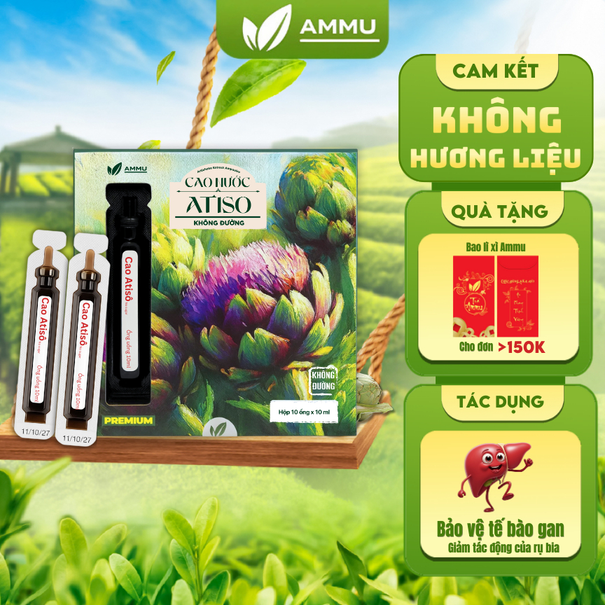 Cao Ống Atiso Không Đường Ammu, Nước Uống Atiso Nguyên Chất Giúp Mát Gan, Đẹp Da, Detox Hộp 10Ống x 
