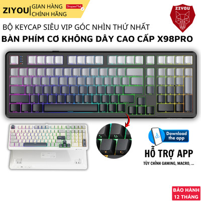 Bàn Phím Cơ Không Dây Attack Shark X98 PRO - VIP Gaming Led RGB, 3 Chế Độ Kết Nối, App Tùy Chỉnh