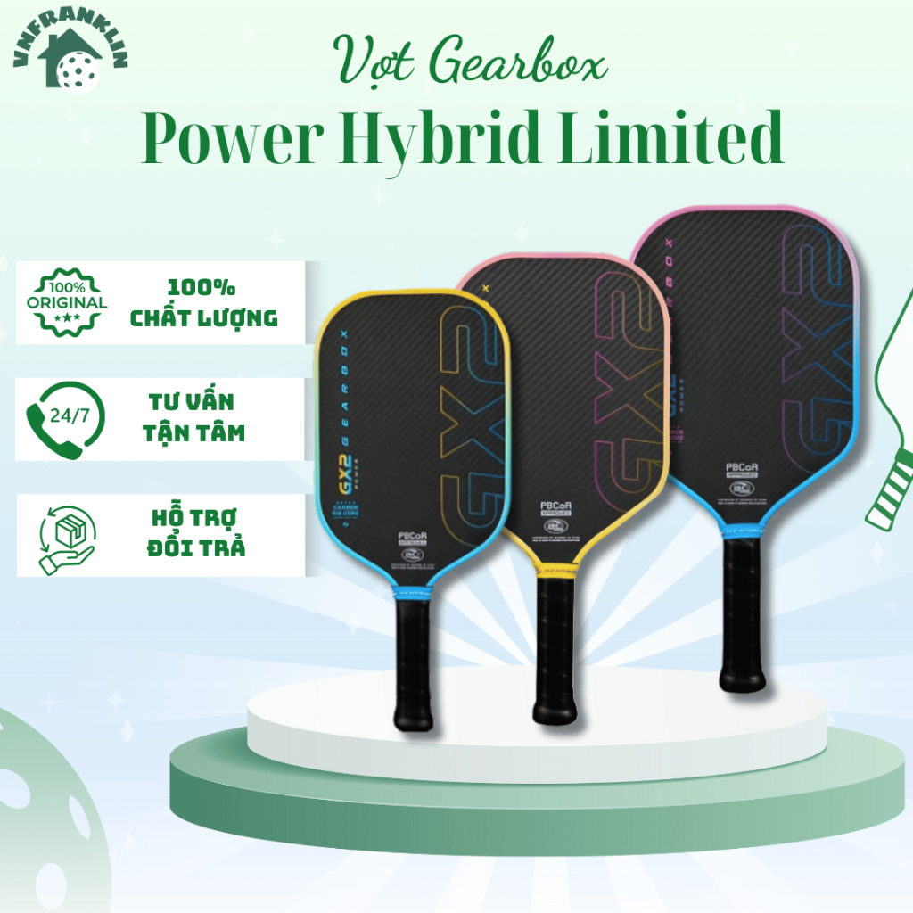 Vợt Pickleball Gearbox GX2 Power Elongated/Hybrid Limited Edition Chính Hãng – Đánh Mạnh Kiểm Soát T