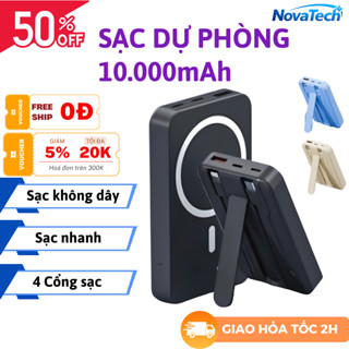 Sạc Dự Phòng Không Dây 10.000mAh ,Hỗ Trợ Sạc Nhanh An Toàn Cho Thiết Bị Màn Hình Led Hiển Thị Phần Trăm Pin