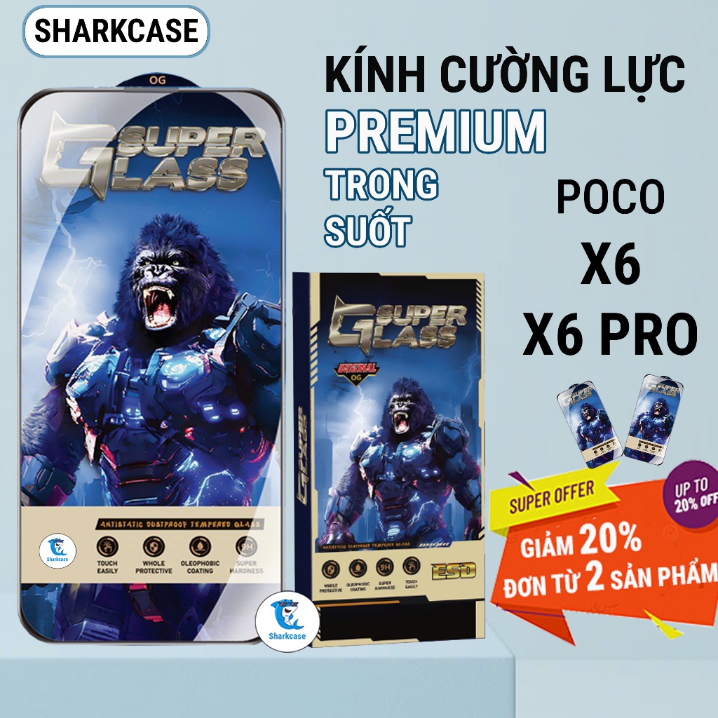 Kính cường lực Poco X6 Pro , X6 5G premium trong suốt miếng dán bảo vệ màn hình điện thoại sharkcase