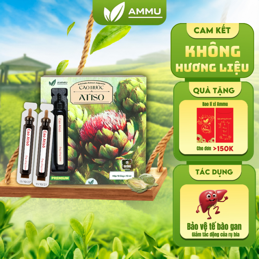 Cao Ống Atiso Ít Đường Ammu Nước Uống Atiso Mát Gan Thanh Nhiệt Giải Rượu Đẹp Da Hộp 10 ống x 10ml