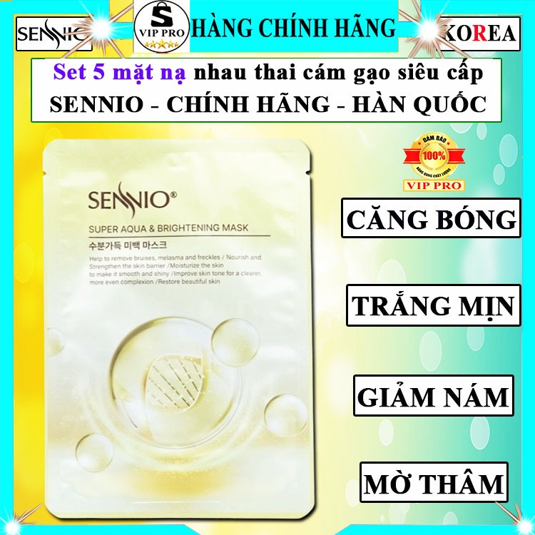 SET 5 mặt nạ nhau thai sennio hàn quốc super aqua brightening mask mặt nạ cám gạo sennio chính hãng