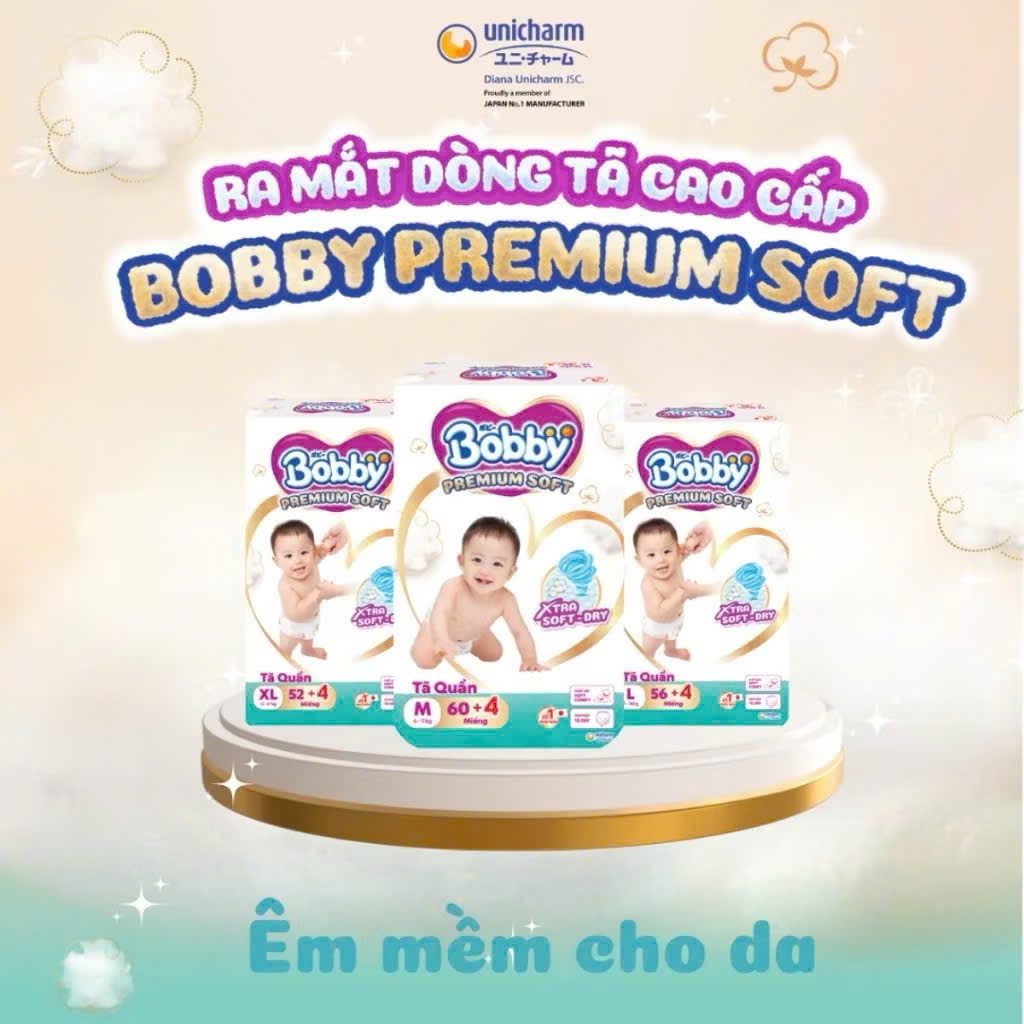 ( Nhùn nhùn) Tã Quần Cao Cấp Bobby Premium Soft - Dry Size M60/L56/XL52/XXL48 - Tã Quần Bobby Trắng Siêu Mềm