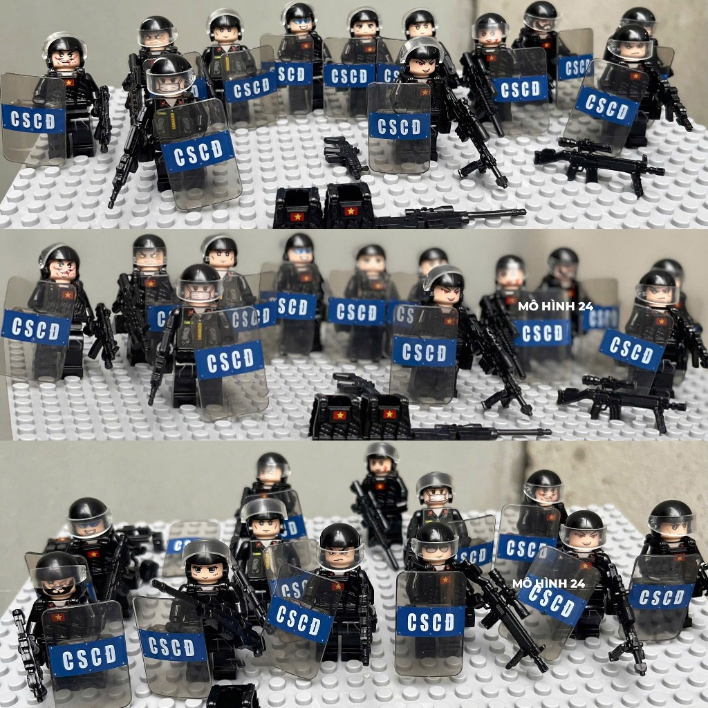 Bộ đồ chơi mô hình MINIFIGURE công an cảnh sát cơ động lính đặc nhiệm việt nam CSCĐ cscd vietnam 2/9 có khiên
