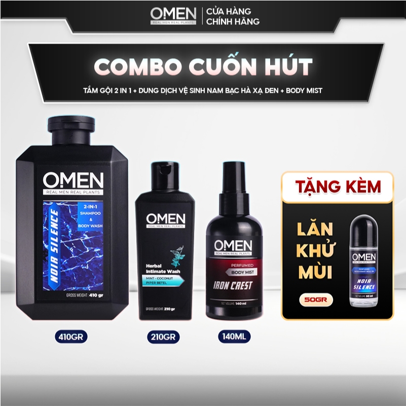 Combo Cuốn Hút  Sữa Tắm Gội Nam 2in1 & Dung Dịch Vệ Sinh Nam & Bodymist OMEN – Sạch Sâu,Thơm Mát.