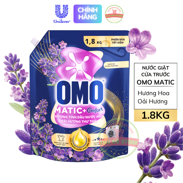 Nước Giặt OMO MATIC Cửa Trước | Cửa Ngang Khử Mùi Thư Thái Oải Hương - Túi 1.8KG