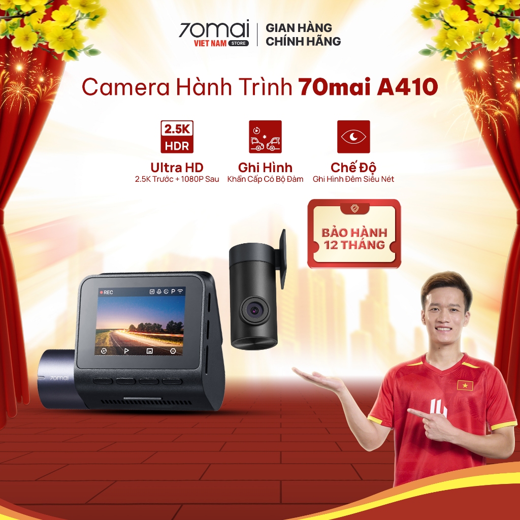Camera hành trình 70mai A410 2.5K HDR ghi hình 2 mắt trước sau siêu nét, giám sát đỗ xe 24h
