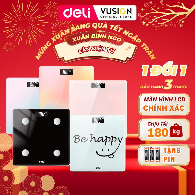 Cân điện tử sức khỏe Deli - Thiết kế mới độc đáo, số đo chính xác, kính cường lực tải trọng 180kg - E86120