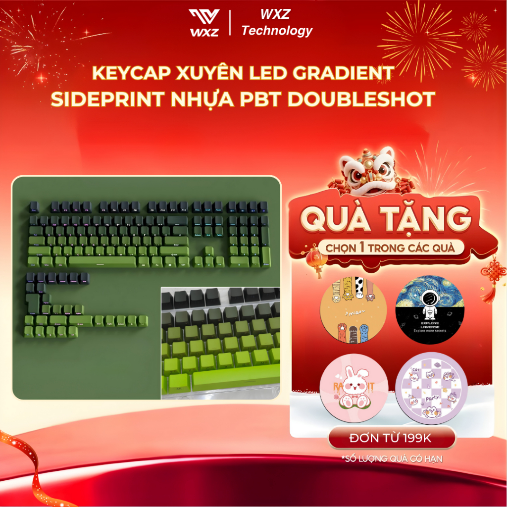 Keycap Gradient PBT Xuyên LED Full Size , Keycap PBT Doubleshot Dùng Cho Mạch Xuôi Máy Tính