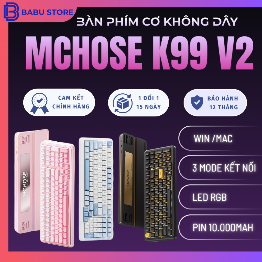 Bàn Phím Cơ AULA F99  -  Mchose K99 -V2 Pro có Hotswap, Led RGB, Kết Nối 3 Mode - Pin 8000mAh