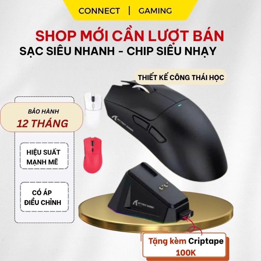 Chuột Gaming Không Dây Bluetooth Connect R1-X11 Chip PRO PAW3311 Có Dock Sạc LED, 22000 DPI . . .