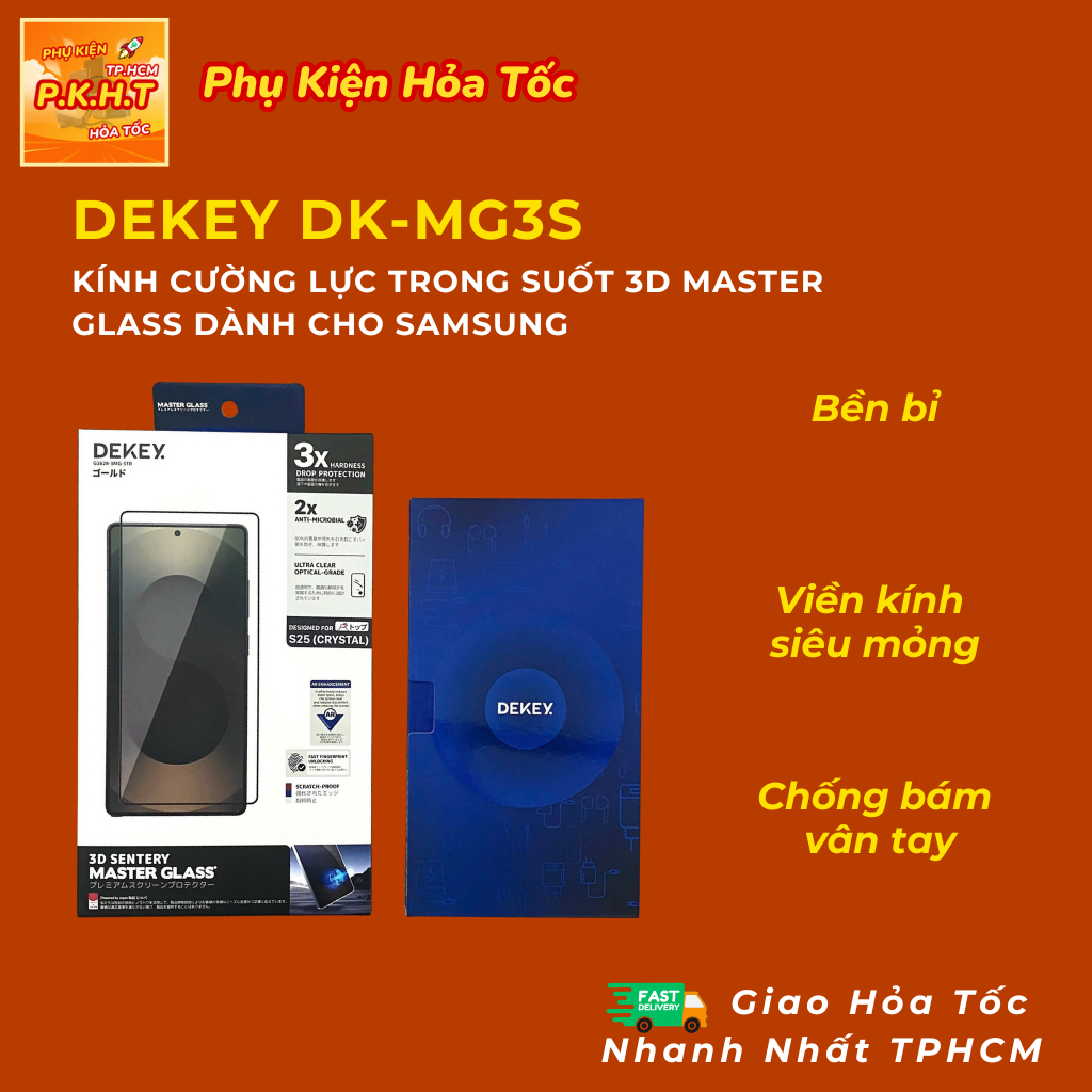 Cường Lực Samsung DeKey Master Glass 3D Sentery Kèm Khung Dán Tự Động - Cường Lực Trong Suốt Nano