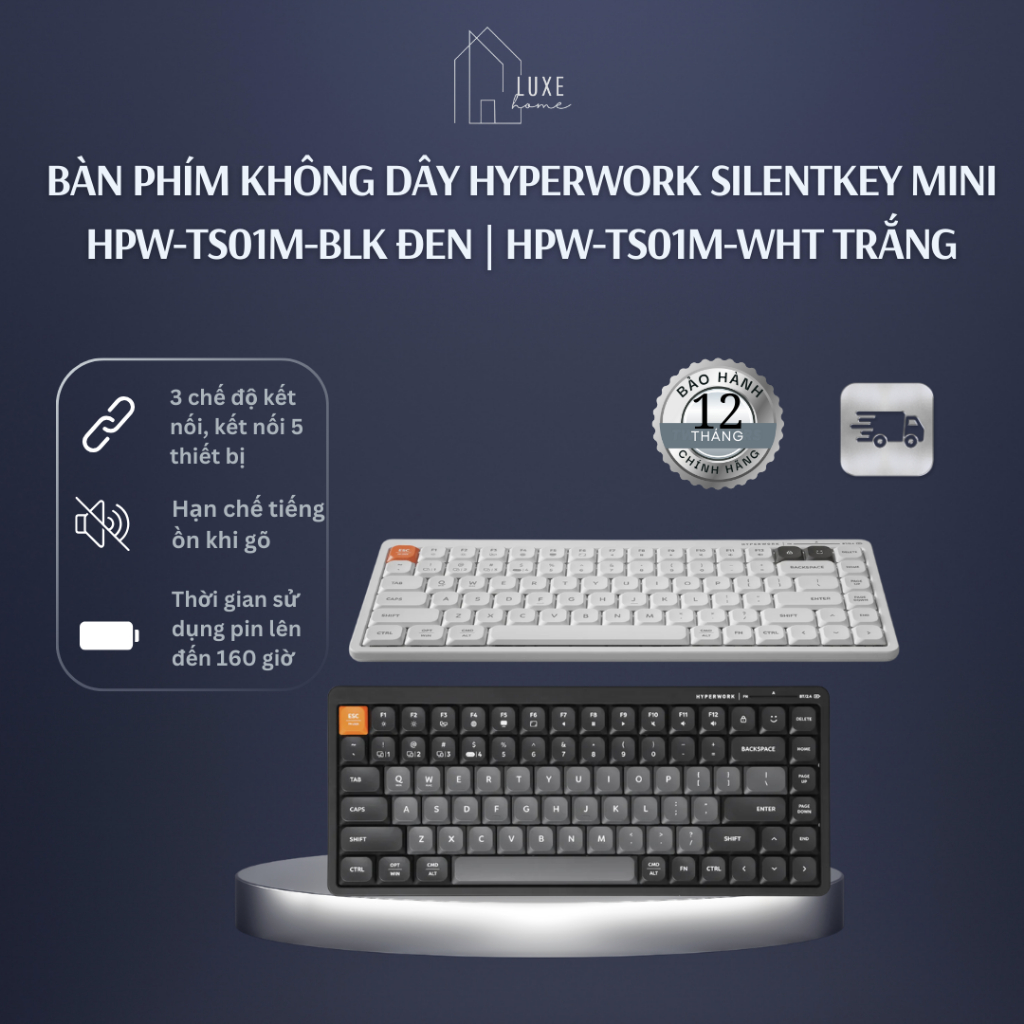 Bàn phím không dây HyperWork SilentKey Mini TS01M | HPW-TS01 | chuột Mini HPW-MS01M - BH 12 tháng