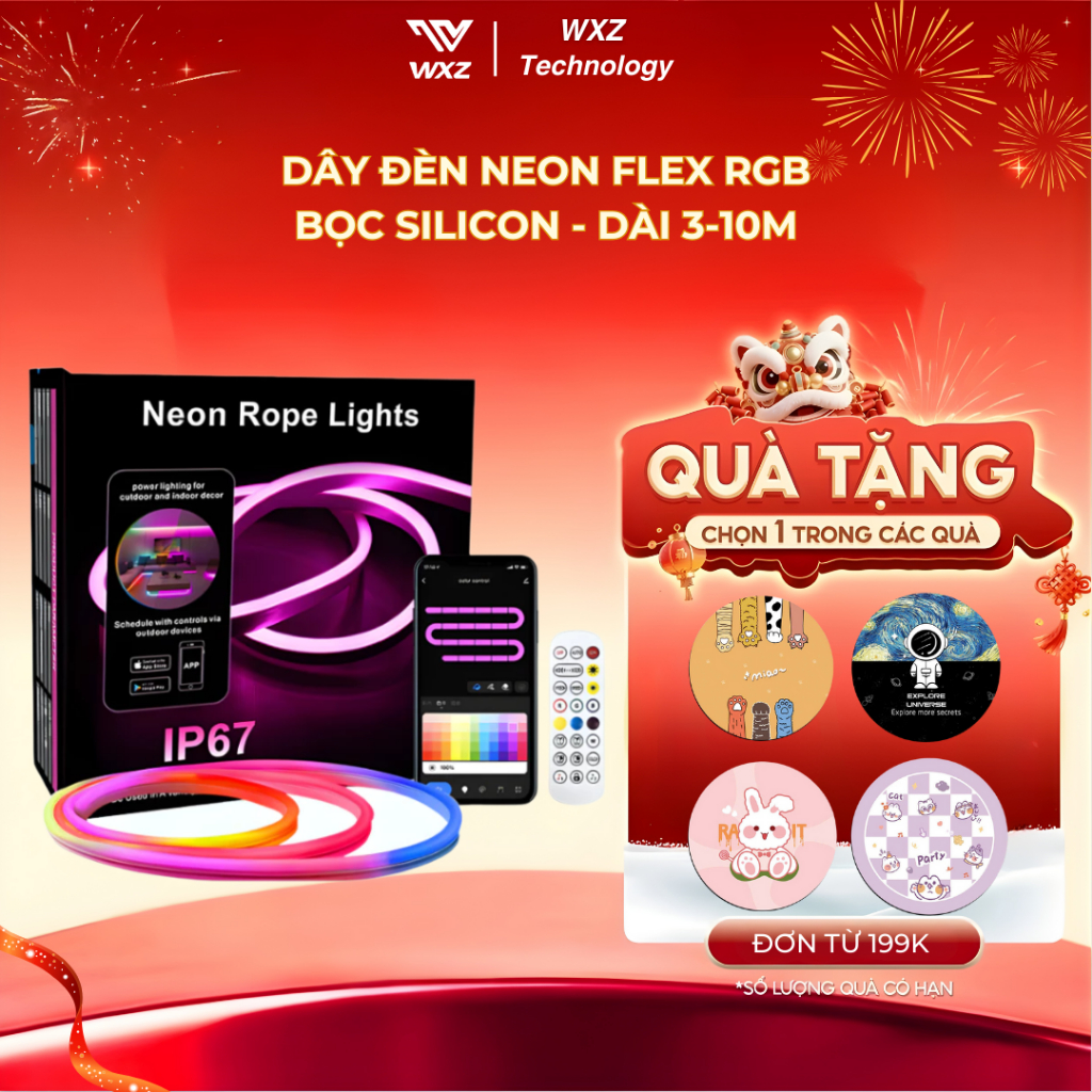 Dây Đèn Neon Flex RGB, Đèn Neon Trang Trí Decor Phòng Ngủ, Silicon Bọc, Setup Gaming Cực Đẹp