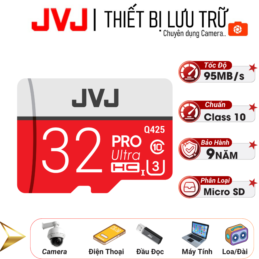 Thẻ nhớ 32Gb 64Gb JVJ Pro U3 Class 10 -chuyên dụng cho CAMERA,Điện thoại, Máy ảnh,... Bảo Hành 9 Năm