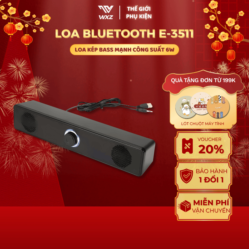 Loa Bluetooth E-3511 Loa Kép Công Suất 6W Bass Mạnh Kết Nối PC Laptop Điện Thoại, Loa Vi Tính Để Bàn