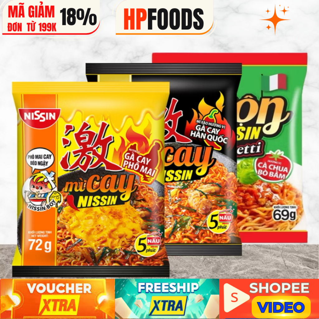 Combo 10 gói mì cay Nissin vị Phô Mai Gà Cay Thái Tomyum Spaghetti-Mì ăn liền xào trộn thơm ngon tiệ