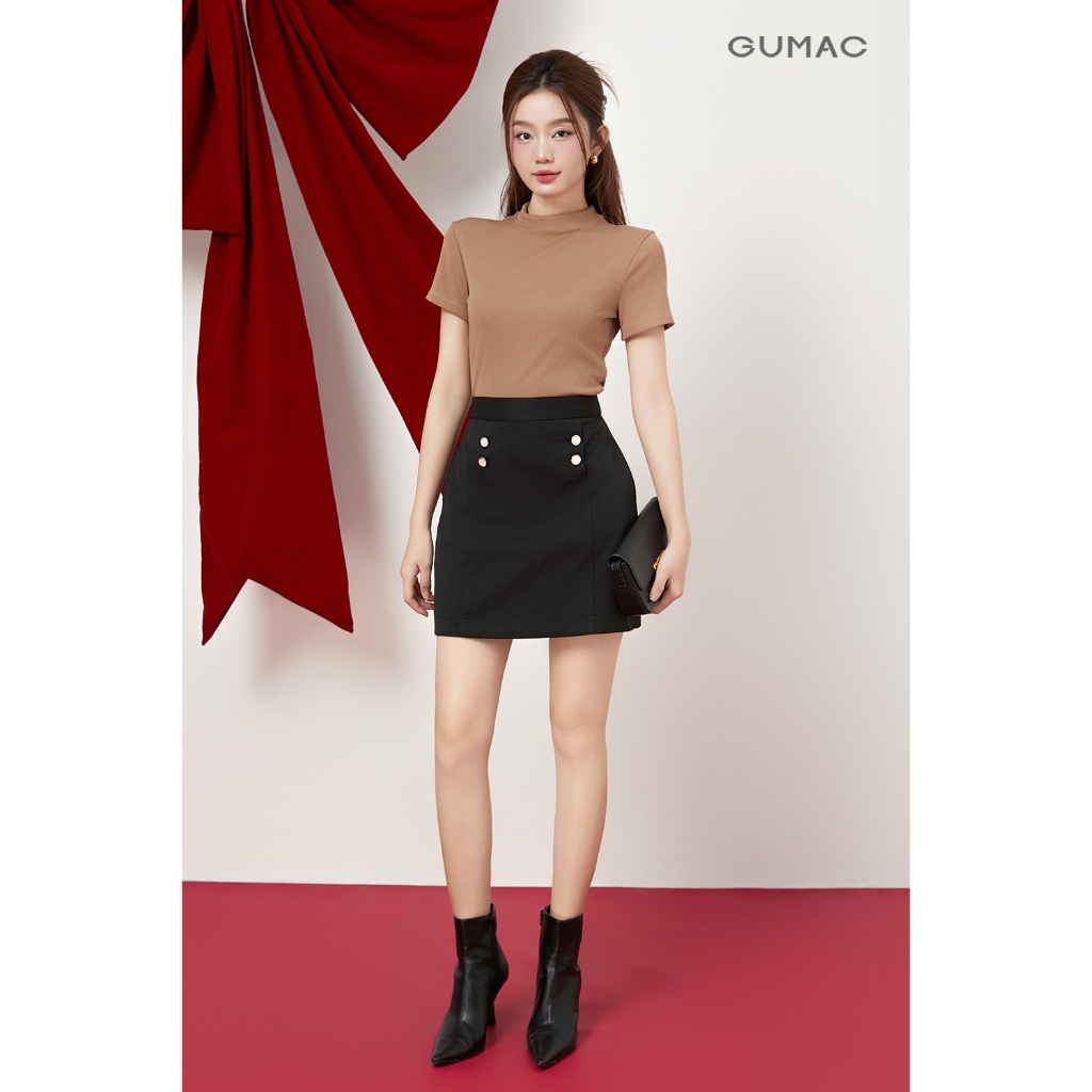 Áo Thun Cổ Lọ Nữ GUMAC Áo Thun Gân Tay Ngắn Phom Ôm Co Giãn Nhiều Tôn Dáng LATE1111 | BigBuy360 - bigbuy360.vn