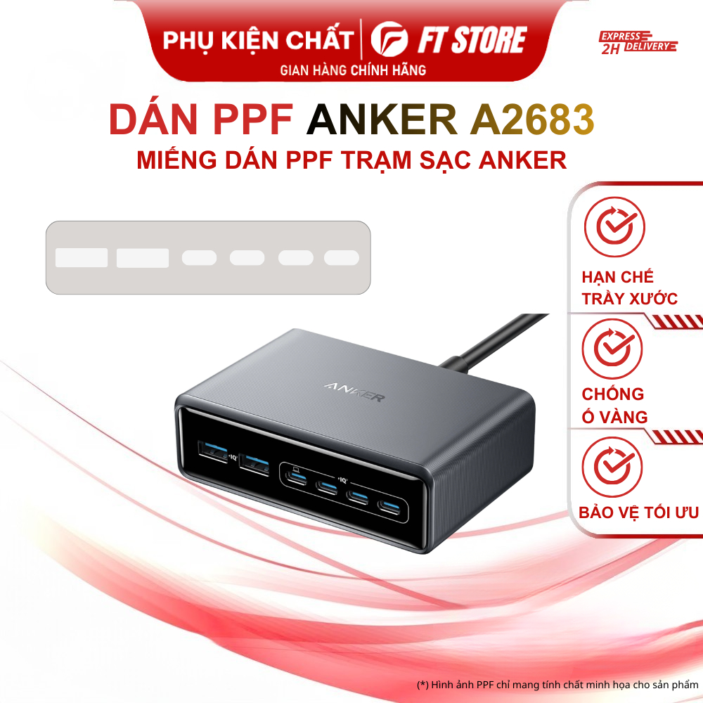 Miếng dán PPF cao cấp chống trầy mặt cổng sạc Trạm Sạc Anker 6 Cổng 200w Prime A2683