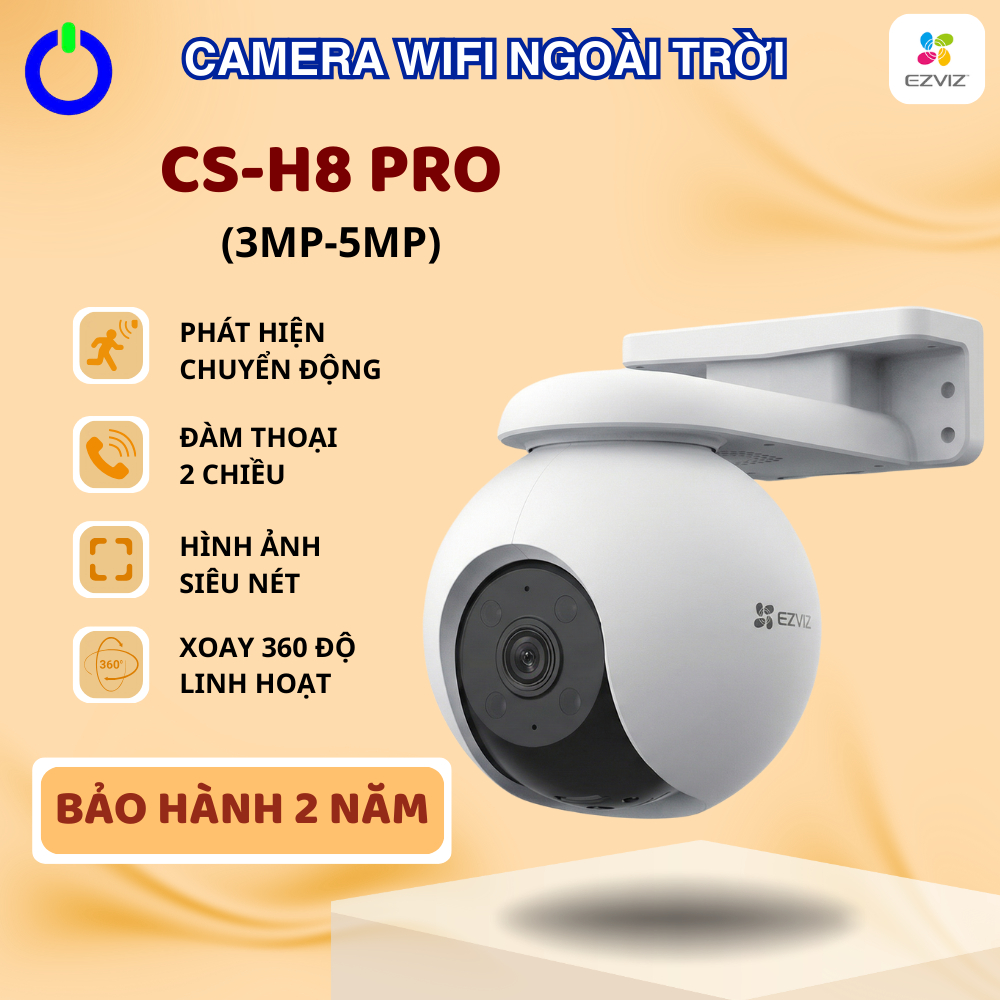 Camera Wifi Ngoài Trời EZVIZ H8 Pro 5MP – Siêu Nét, Xoay 360°, Đàm Thoại 2 Chiều, Bảo Hành 2 Năm